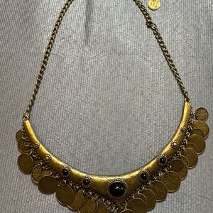Elegant Gold Coin Necklace with Black Details